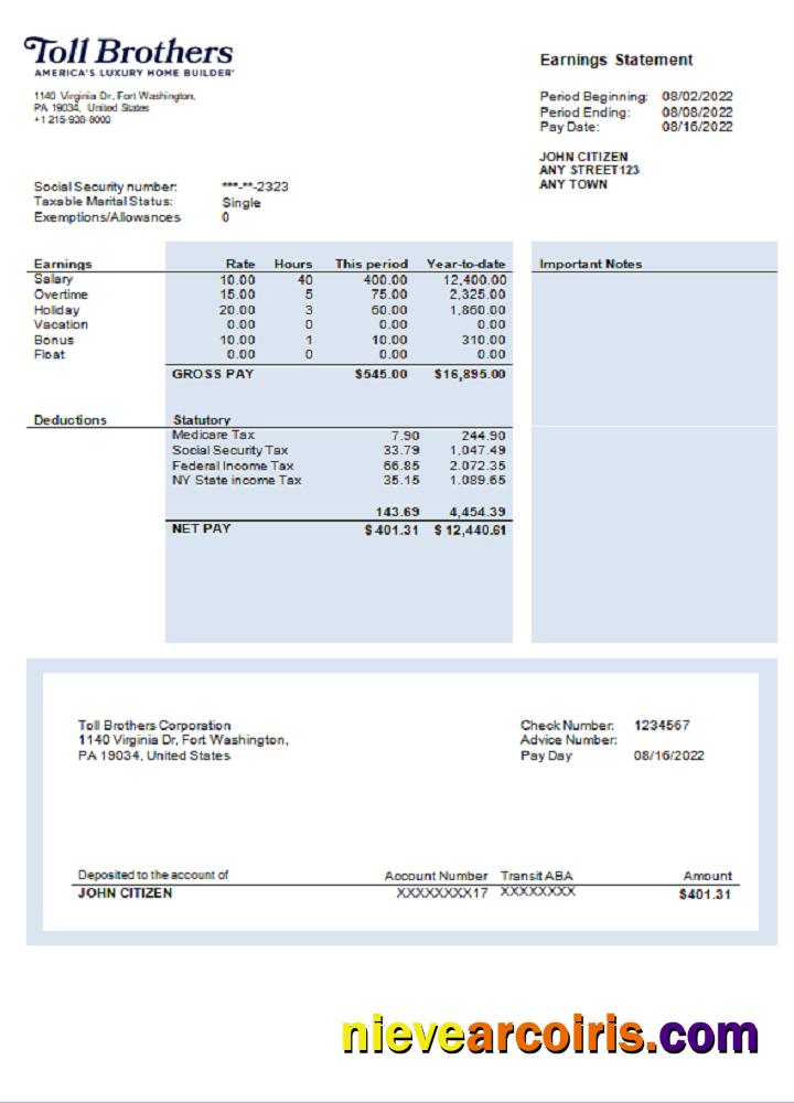 USA building company earning statement
